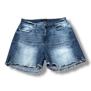 Judy Blue Shorts Blue Denim High Rise Raw Hem Side Slit JB15228DK Women’s Sz 1XL